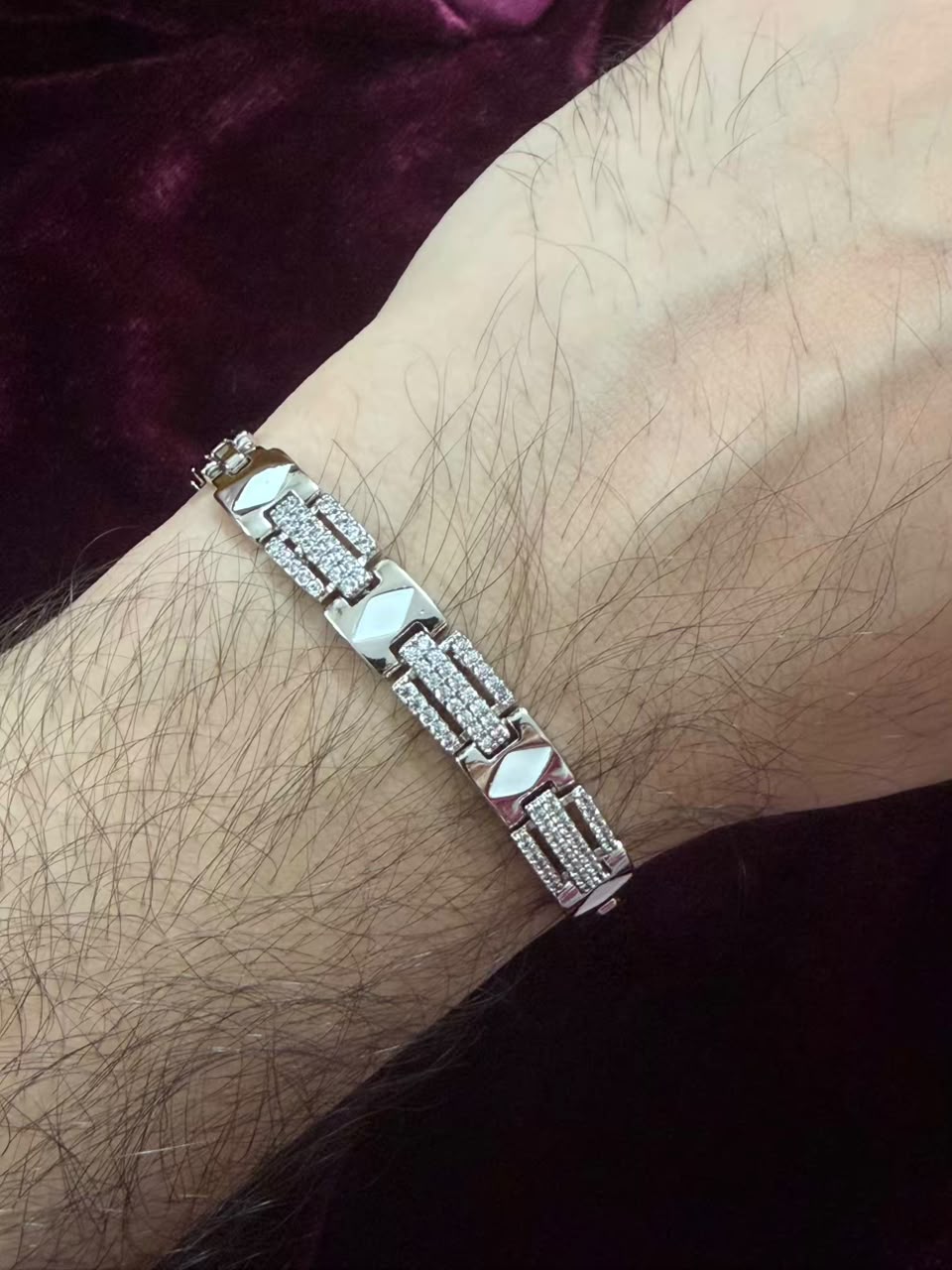 Men's Silver Geometric Link Rakhi Bracelet