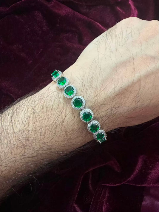 Men's Green Round Halo Tennis Rakhi Bracelet