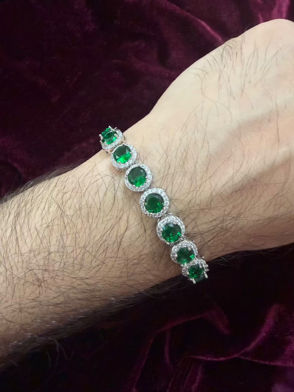 Men's Green Round Halo Tennis Rakhi Bracelet