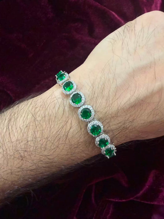 Men's Green Round Halo Tennis Rakhi Bracelet