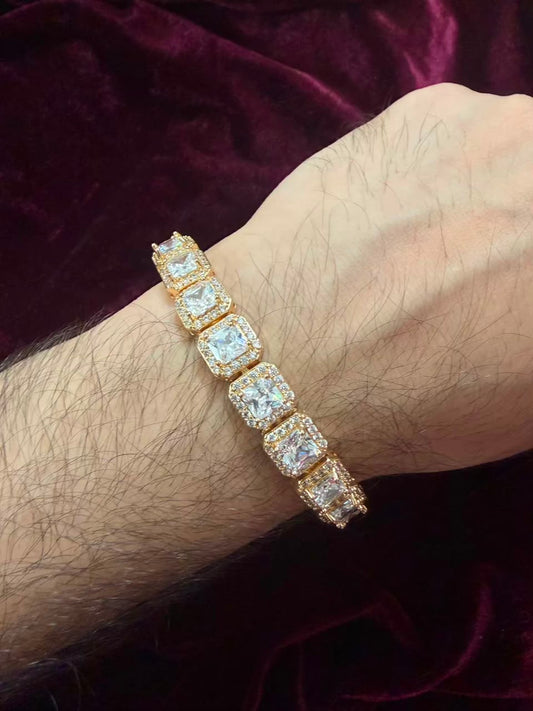 Men's White Princess Cut Halo Tennis Rakhi Bracelet