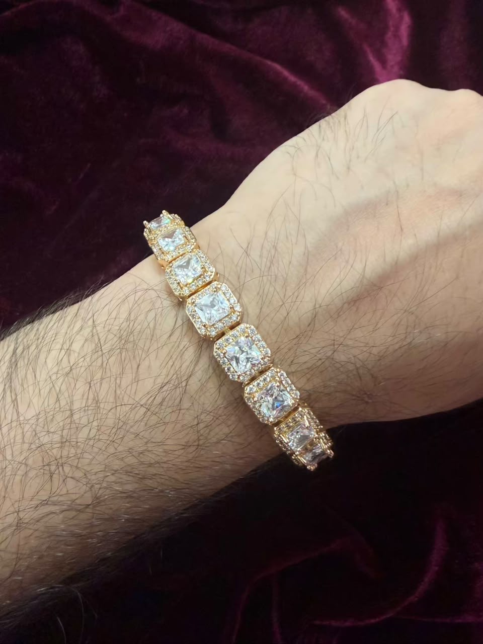 Men's White Princess Cut Halo Tennis Rakhi Bracelet