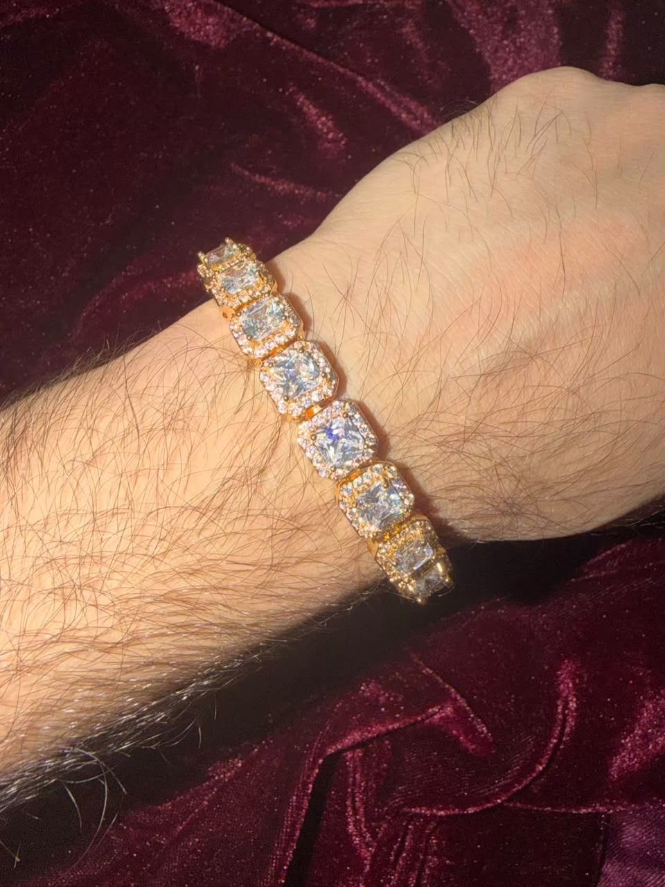 Men's White Princess Cut Halo Tennis Rakhi Bracelet