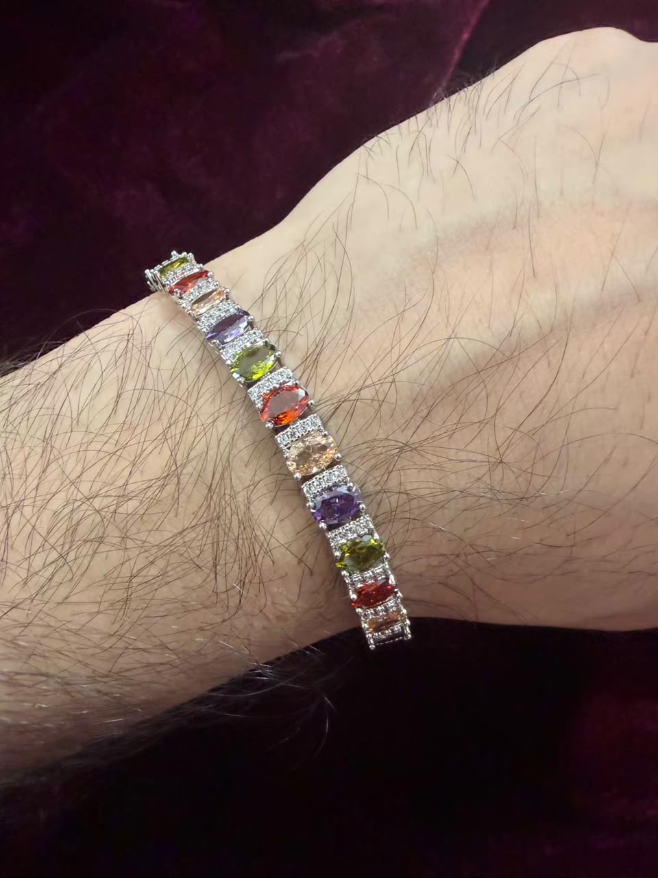 Men's Multicolor Oval Halo Tennis Rakhi Bracelet
