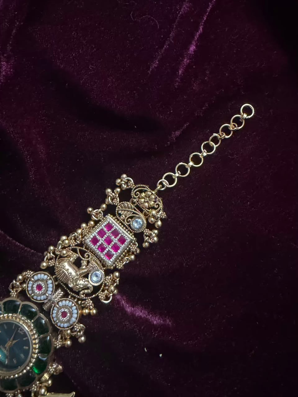 Maharaja Emerald Round Dial Designer Watch Rakhi in Premium Swarovski (Free Initial)