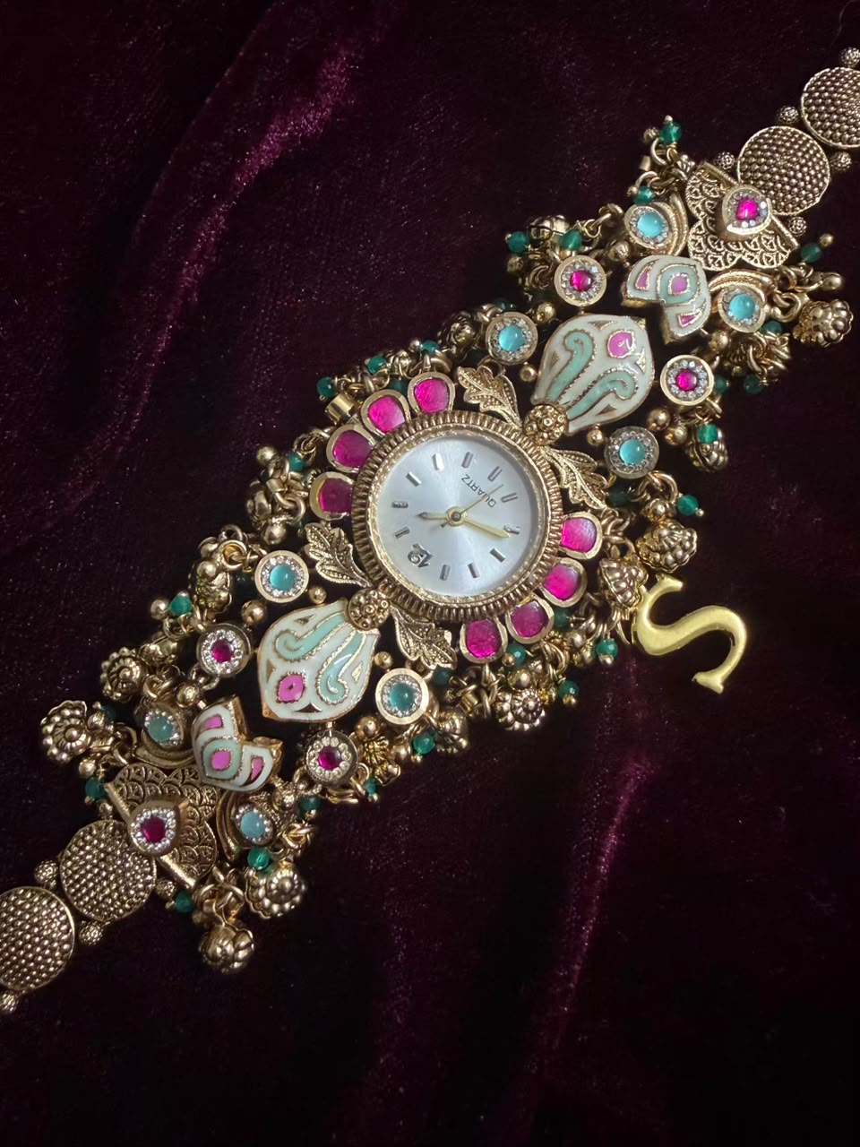Royal Paisley Meenakari Round Dial Watch Rakhi in Premium Swarovski (Free Initial)