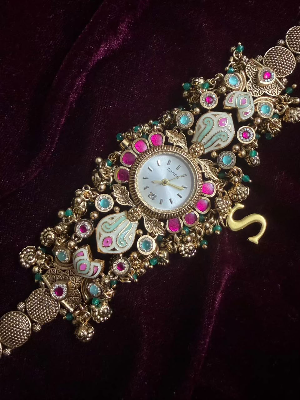 Royal Paisley Meenakari Round Dial Watch Rakhi in Premium Swarovski (Free Initial)