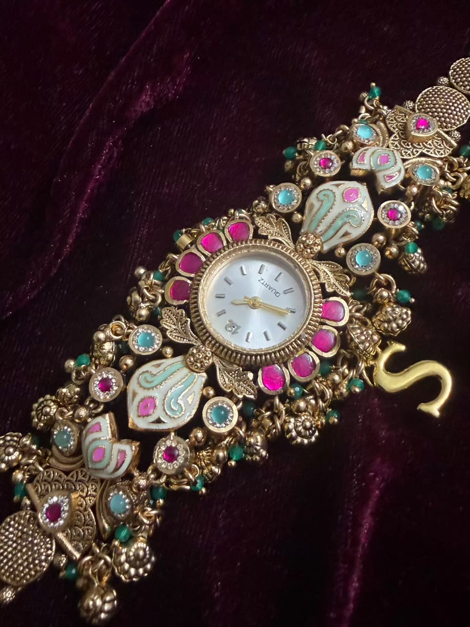 Royal Paisley Meenakari Round Dial Watch Rakhi in Premium Swarovski (Free Initial)