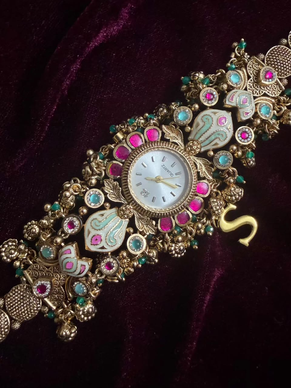 Royal Paisley Meenakari Round Dial Watch Rakhi in Premium Swarovski (Free Initial)