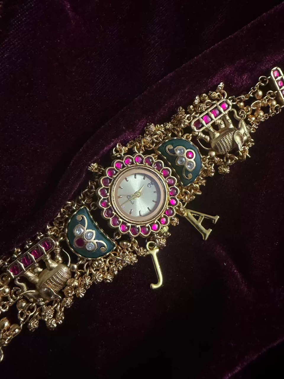 Emerald Bloom Round Dial Heritage Watch Rakhi (Free Initial)