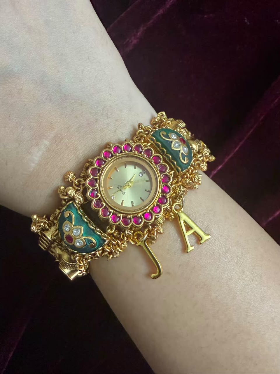 Emerald Bloom Round Dial Heritage Watch Rakhi (Free Initial)