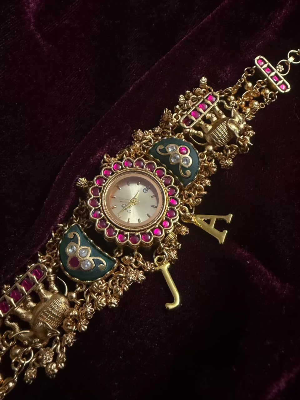 Emerald Bloom Round Dial Heritage Watch Rakhi (Free Initial)