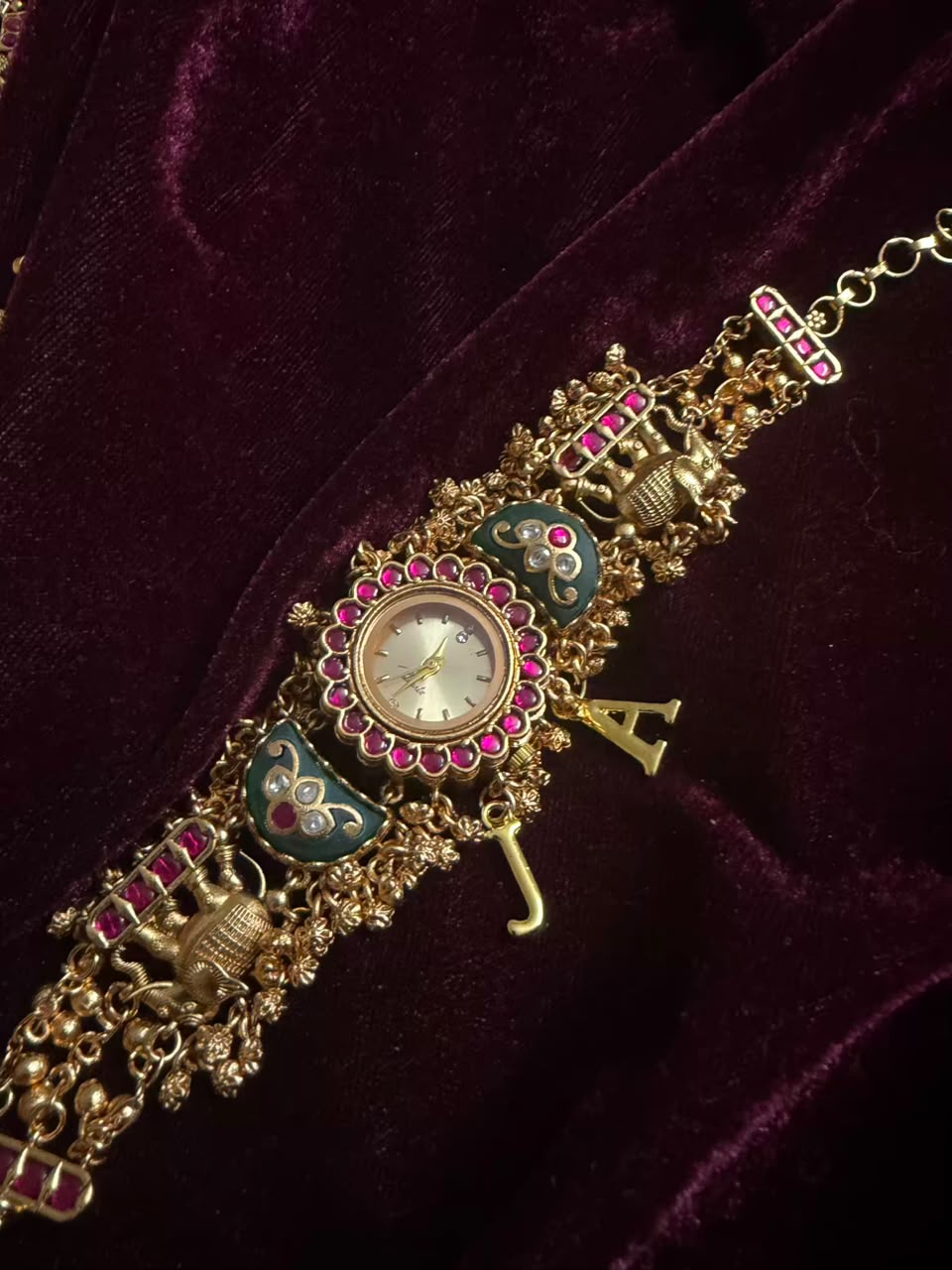 Emerald Bloom Round Dial Heritage Watch Rakhi (Free Initial)