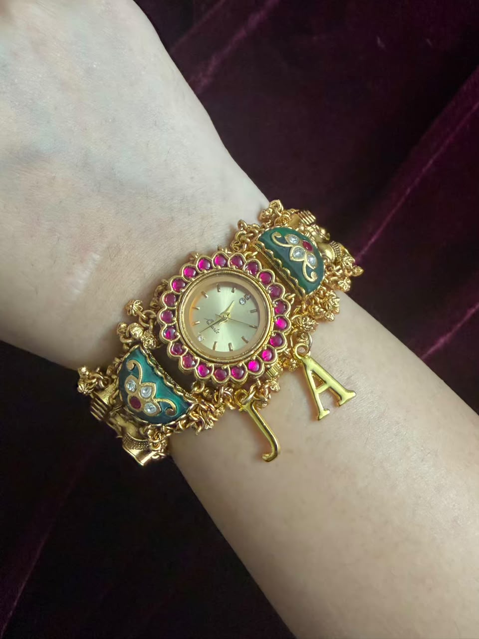 Emerald Bloom Round Dial Heritage Watch Rakhi (Free Initial)