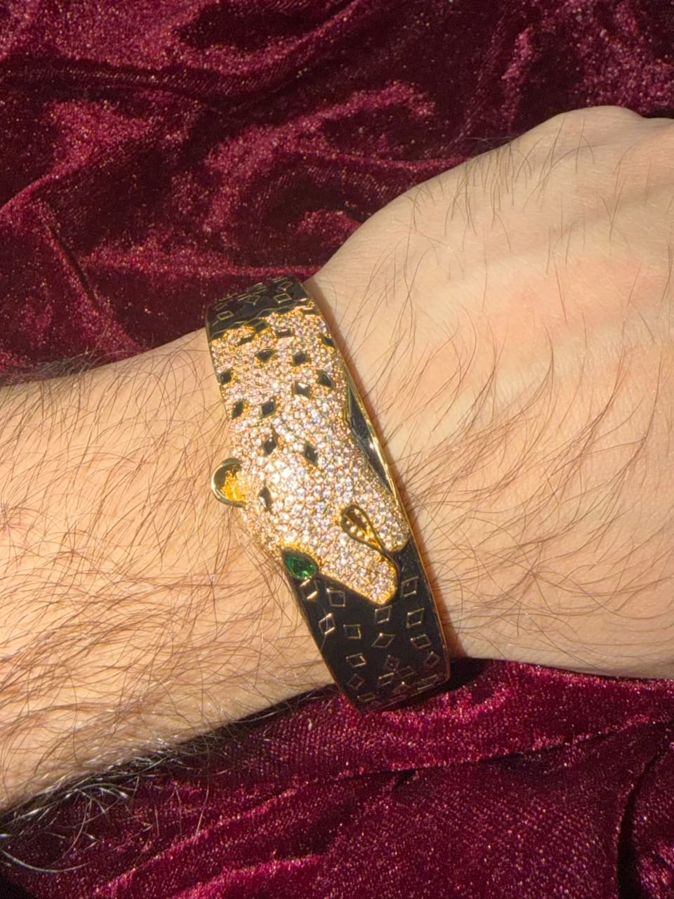 Luxury Panther Head Black Cuff Men's Rakhi Bracelet
