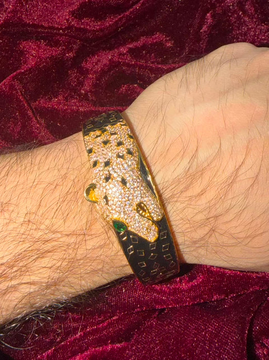 Luxury Panther Head Black Cuff Men's Rakhi Bracelet