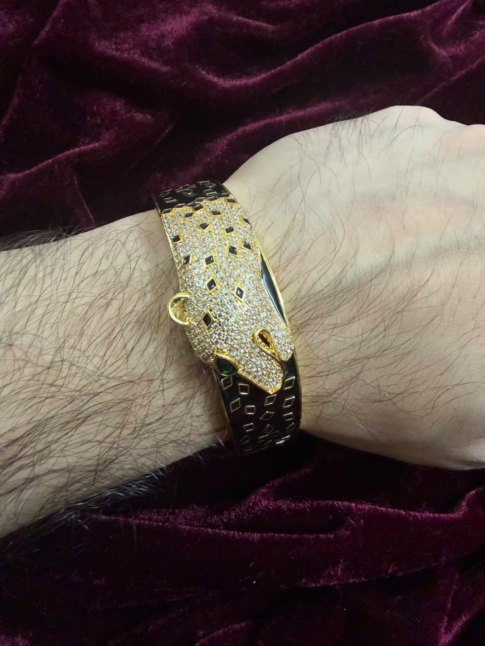 Luxury Panther Head Black Cuff Men's Rakhi Bracelet
