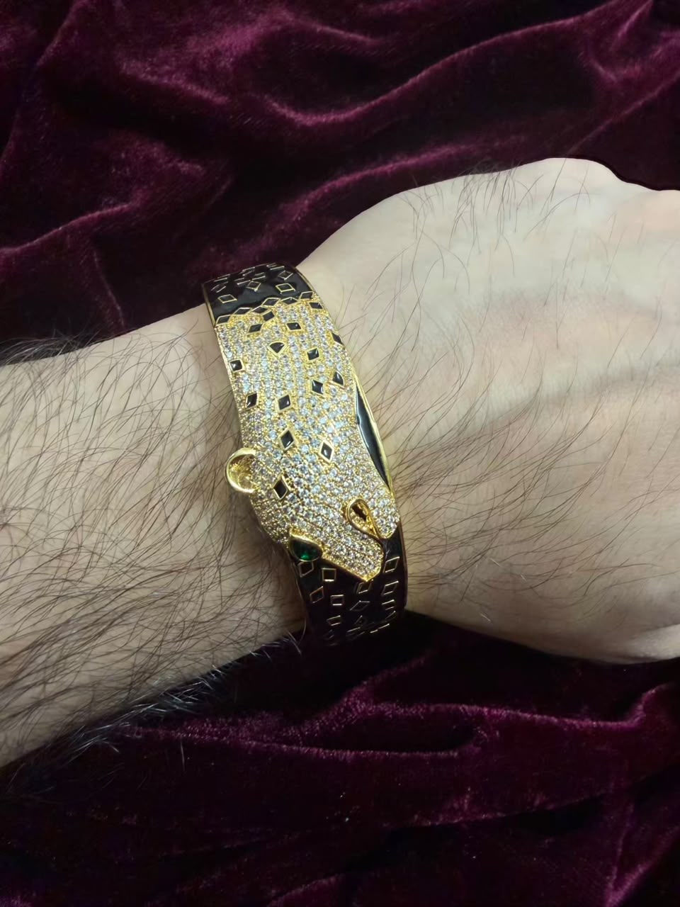 Luxury Panther Head Black Cuff Men's Rakhi Bracelet