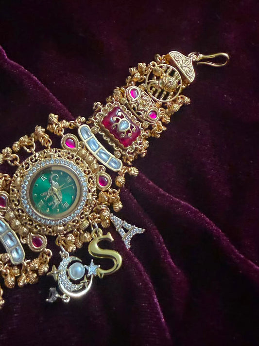Viral Emerald Royal Round Dial Heritage Watch Rakhi in Premium Swarovski (Free Initial)
