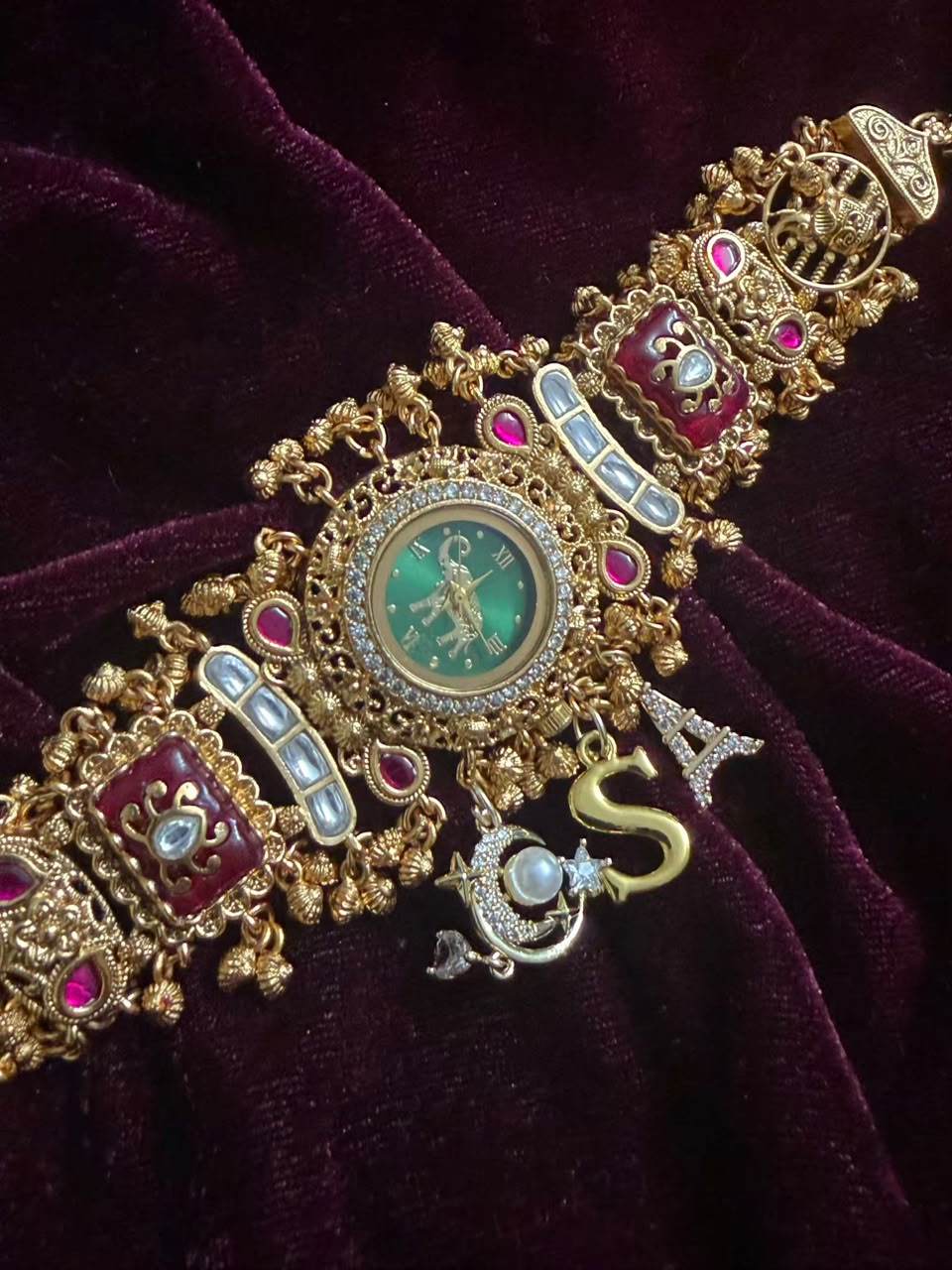 Viral Emerald Royal Round Dial Heritage Watch Rakhi in Premium Swarovski (Free Initial)