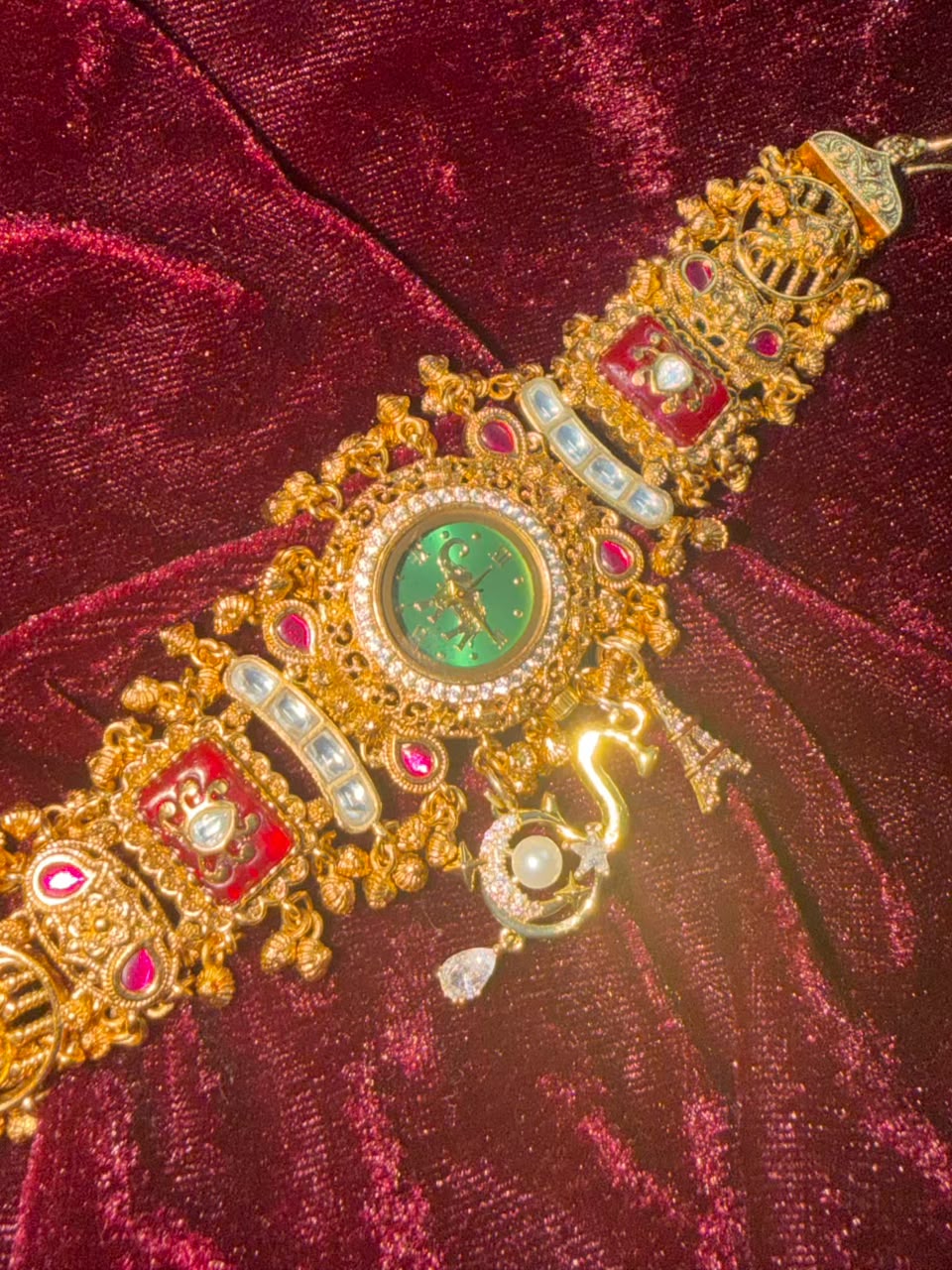 Viral Emerald Royal Round Dial Heritage Watch Rakhi in Premium Swarovski (Free Initial)