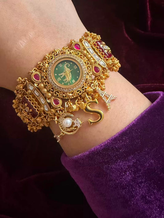 Viral Emerald Royal Round Dial Heritage Watch Rakhi in Premium Swarovski (Free Initial)