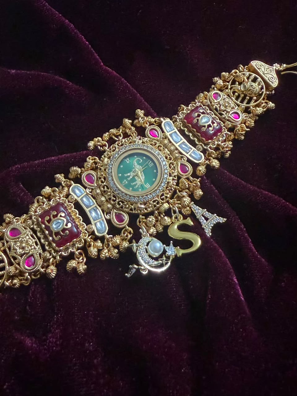 Viral Emerald Royal Round Dial Heritage Watch Rakhi in Premium Swarovski (Free Initial)