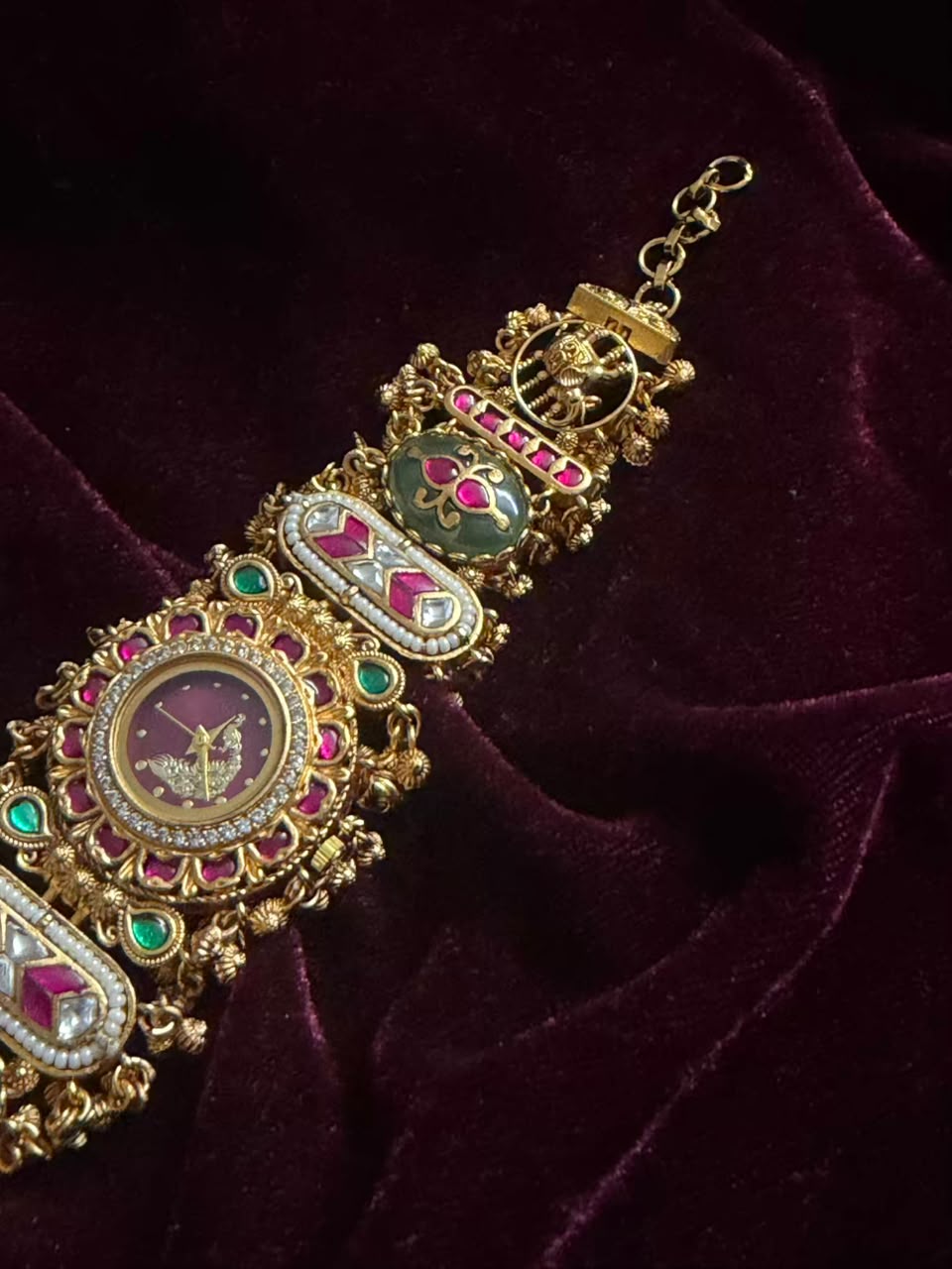 Royal Peacock Meenakari Round Dial Watch Rakhi in Premium Swarovski (Free Initial)