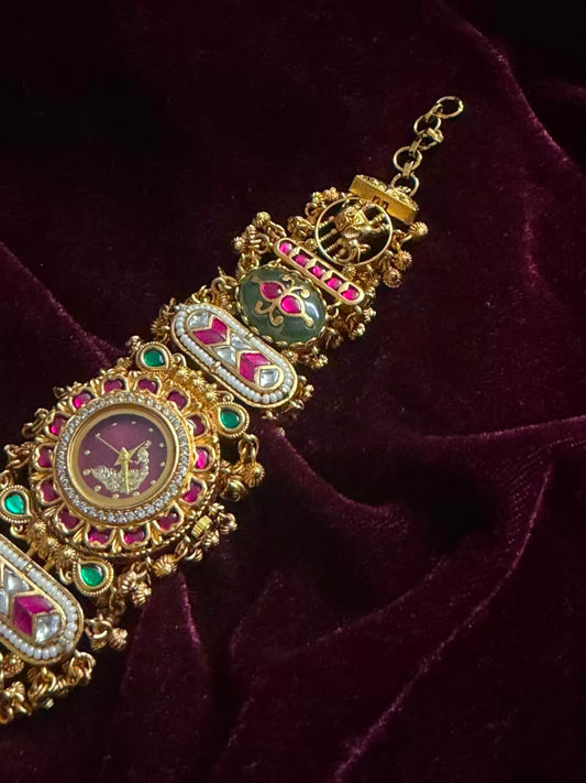 Royal Peacock Meenakari Round Dial Watch Rakhi in Premium Swarovski (Free Initial)