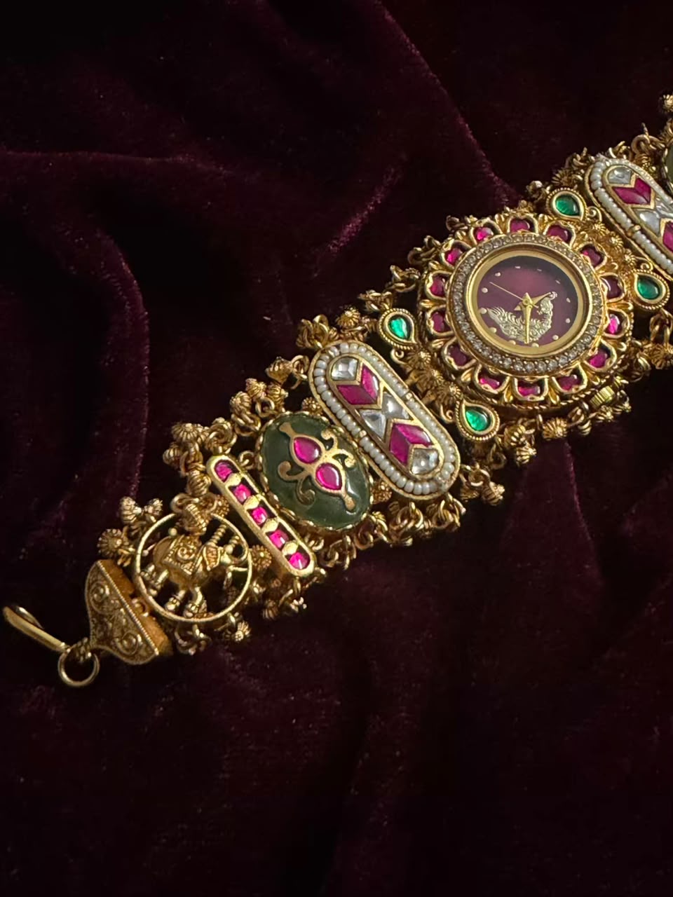 Royal Peacock Meenakari Round Dial Watch Rakhi in Premium Swarovski (Free Initial)