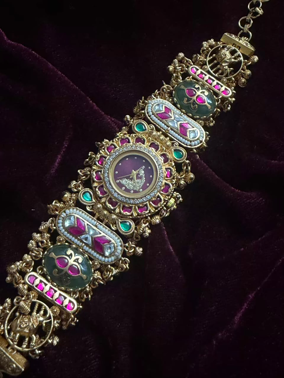 Royal Peacock Meenakari Round Dial Watch Rakhi in Premium Swarovski (Free Initial)