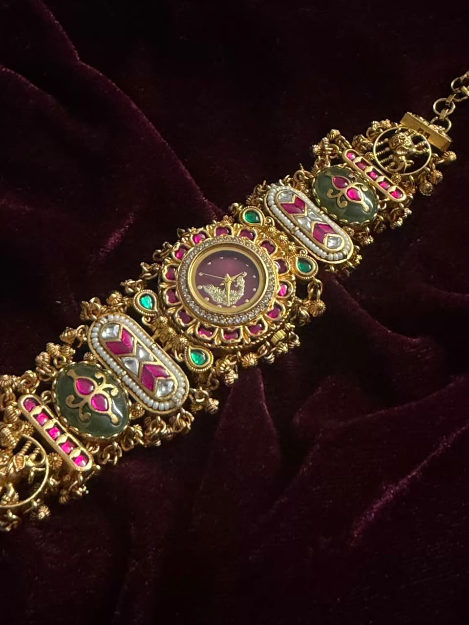 Royal Peacock Meenakari Round Dial Watch Rakhi in Premium Swarovski (Free Initial)