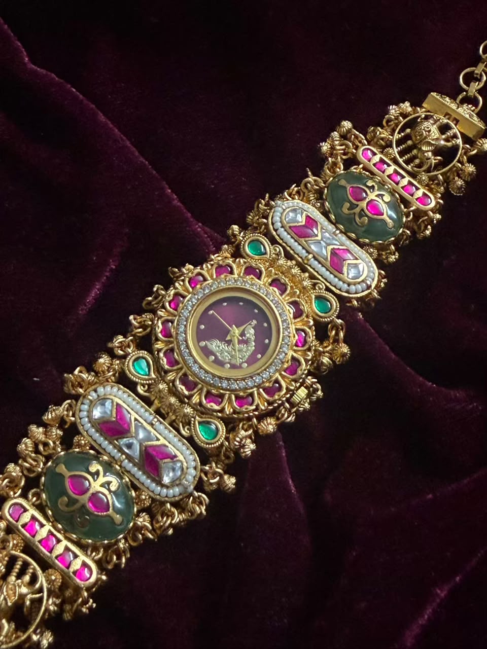 Royal Peacock Meenakari Round Dial Watch Rakhi in Premium Swarovski (Free Initial)