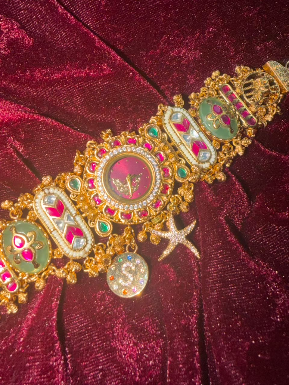 Royal Ruby Round Dial Heritage Watch Rakhi in Premium Swarovski (Free Initial)