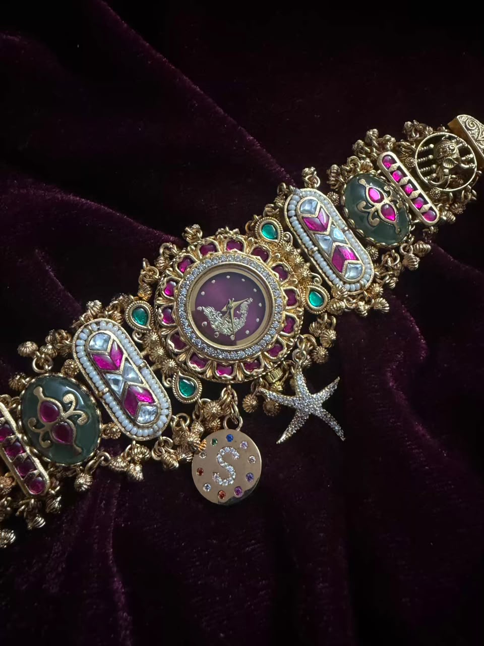 Royal Ruby Round Dial Heritage Watch Rakhi in Premium Swarovski (Free Initial)