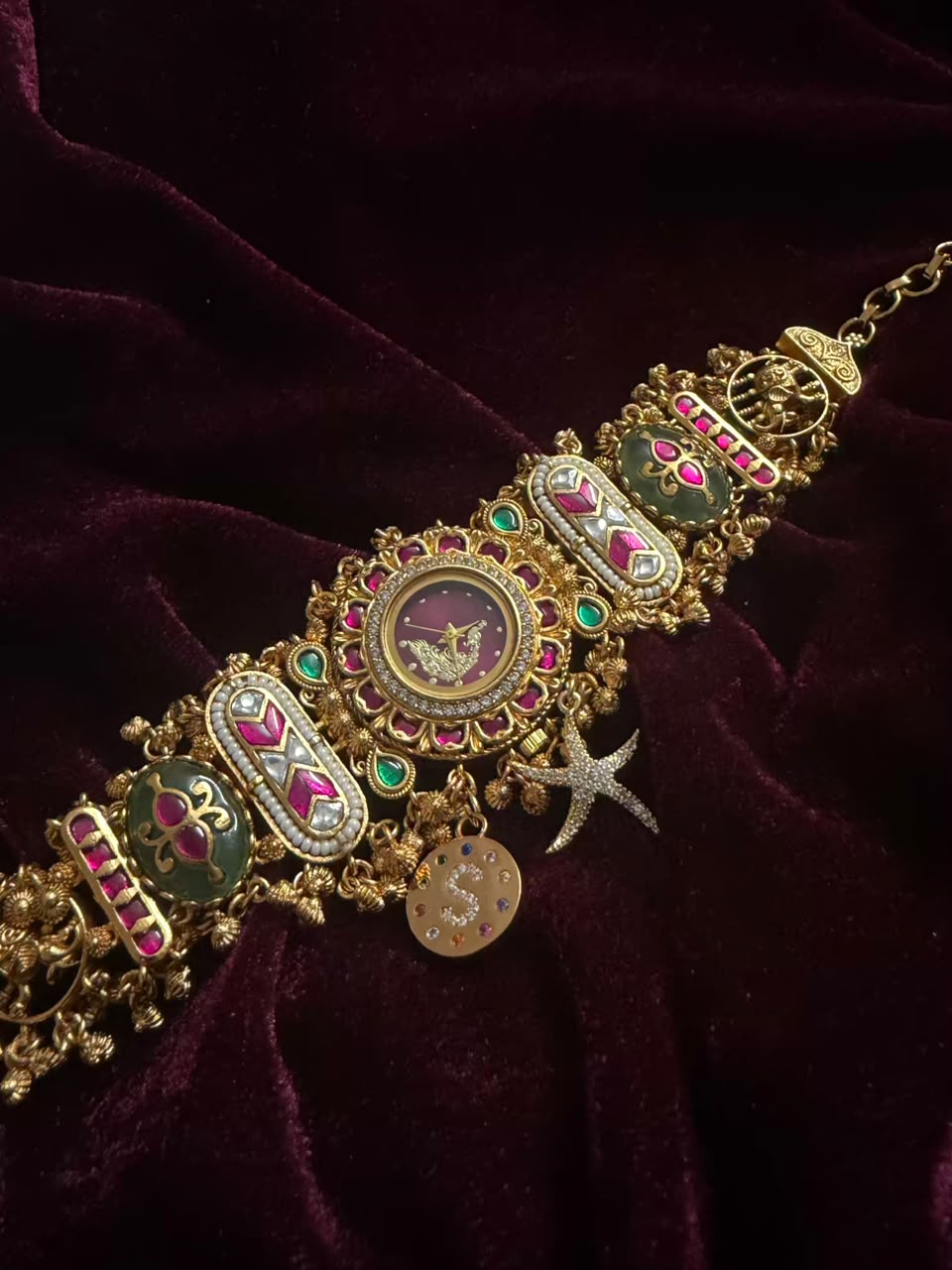 Royal Ruby Round Dial Heritage Watch Rakhi in Premium Swarovski (Free Initial)
