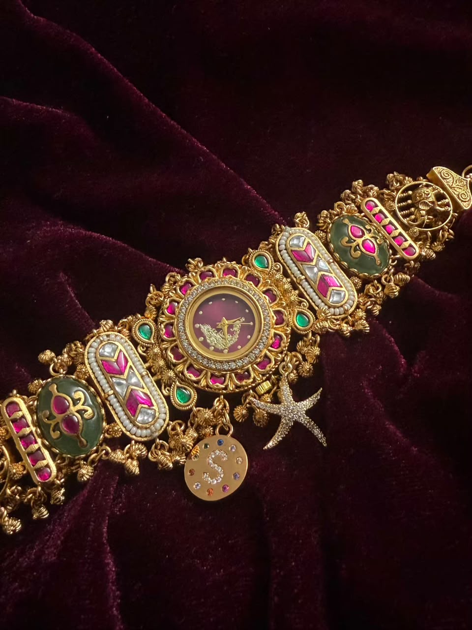 Royal Ruby Round Dial Heritage Watch Rakhi in Premium Swarovski (Free Initial)