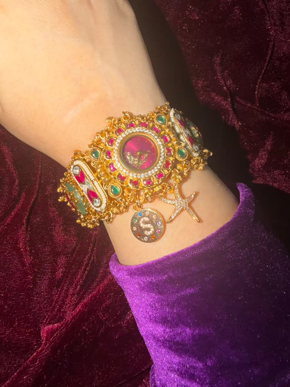 Royal Ruby Round Dial Heritage Watch Rakhi in Premium Swarovski (Free Initial)