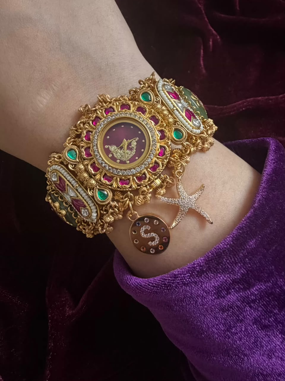 Royal Ruby Round Dial Heritage Watch Rakhi in Premium Swarovski (Free Initial)