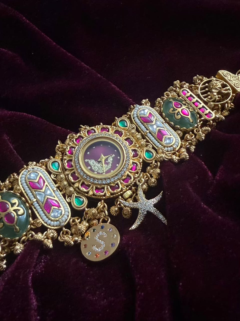 Royal Ruby Round Dial Heritage Watch Rakhi in Premium Swarovski (Free Initial)