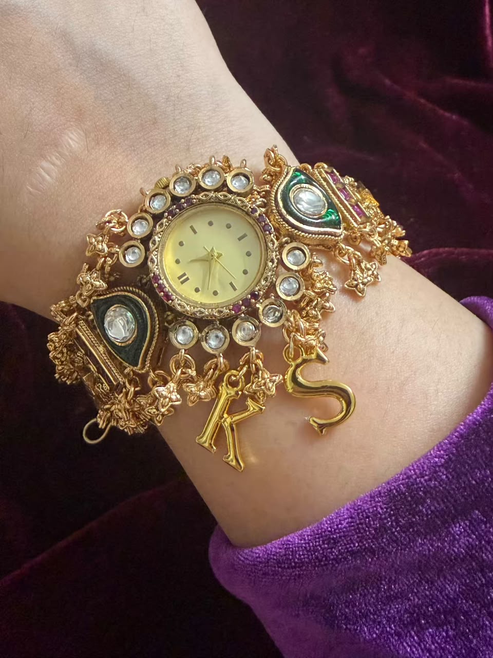 Royal Kundan Round Dial Watch Rakhi in Premium Swarovski (Free Initial)