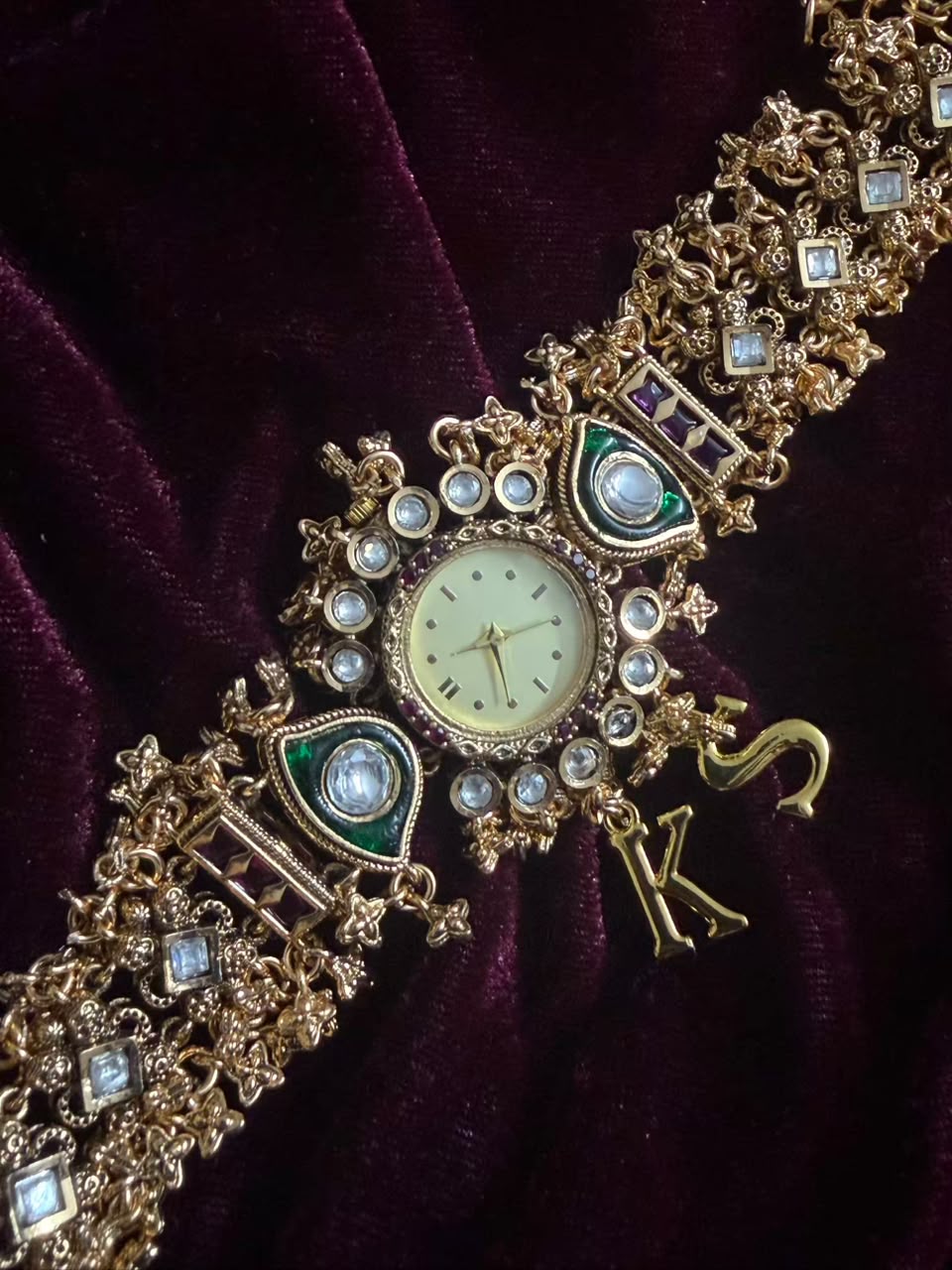 Royal Kundan Round Dial Watch Rakhi in Premium Swarovski (Free Initial)
