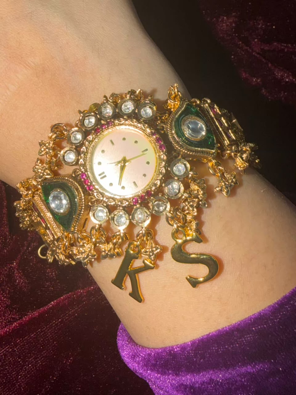 Royal Kundan Round Dial Watch Rakhi in Premium Swarovski (Free Initial)