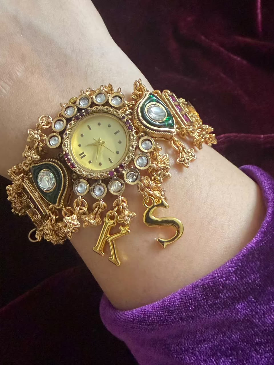 Royal Kundan Round Dial Watch Rakhi in Premium Swarovski (Free Initial)