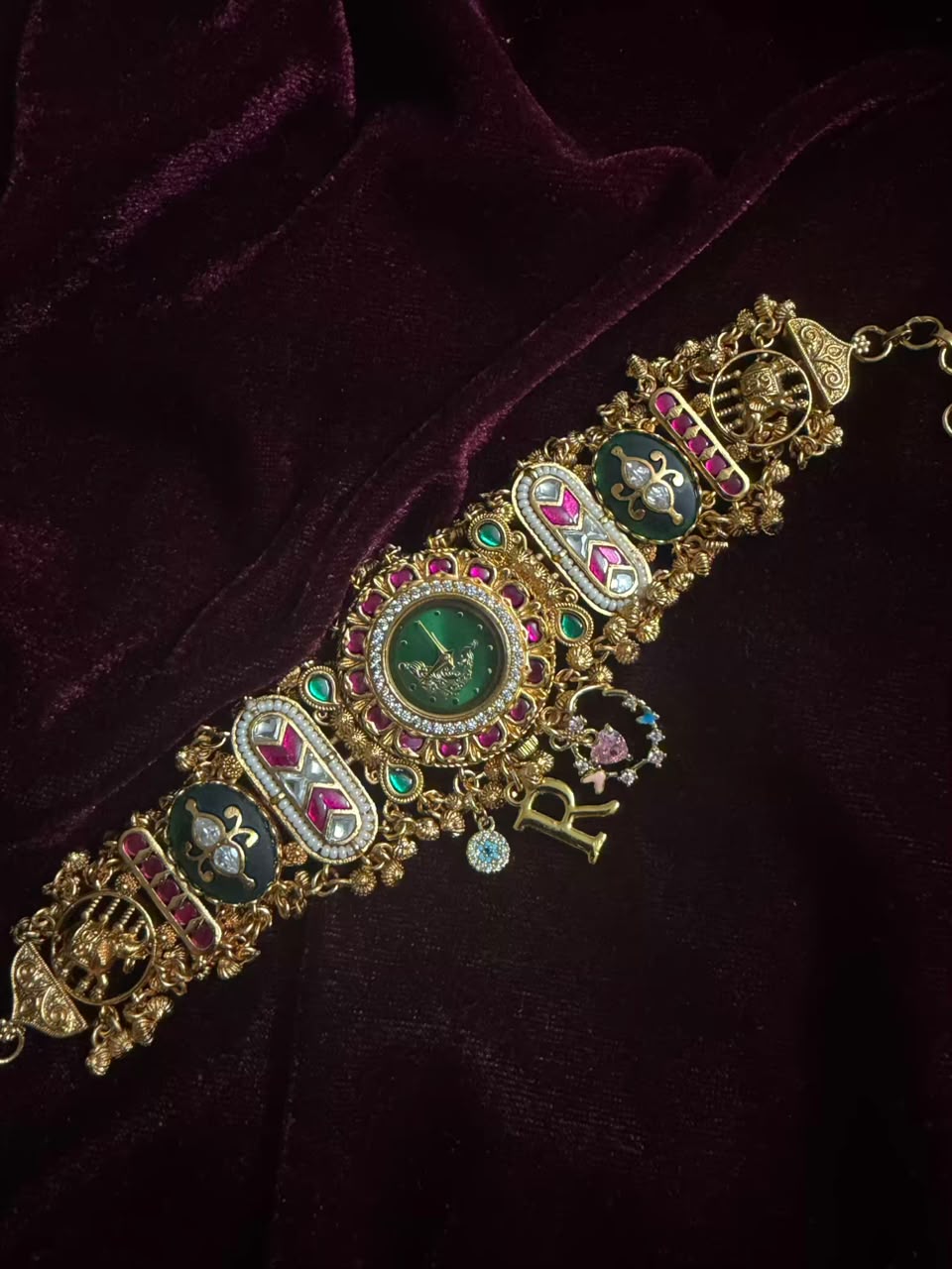 Vintage Emerald Luxury Watch Rakhi in Premium Swarovski (Free Initial)