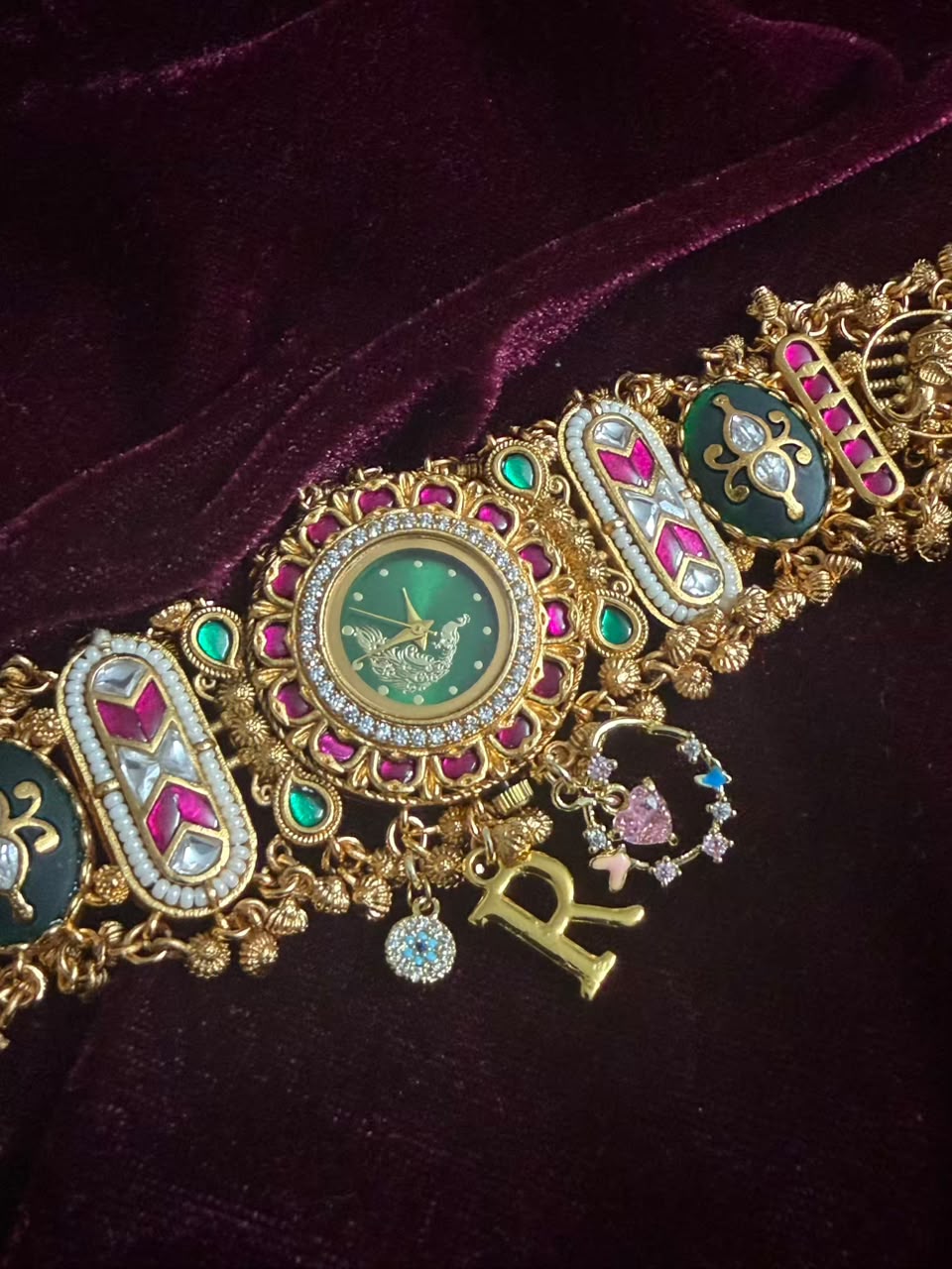 Vintage Emerald Luxury Watch Rakhi in Premium Swarovski (Free Initial)