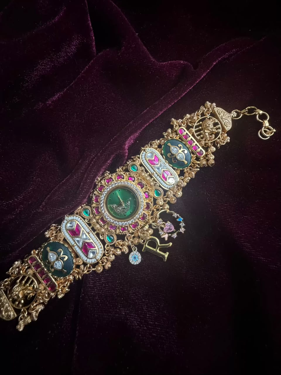 Vintage Emerald Luxury Watch Rakhi in Premium Swarovski (Free Initial)