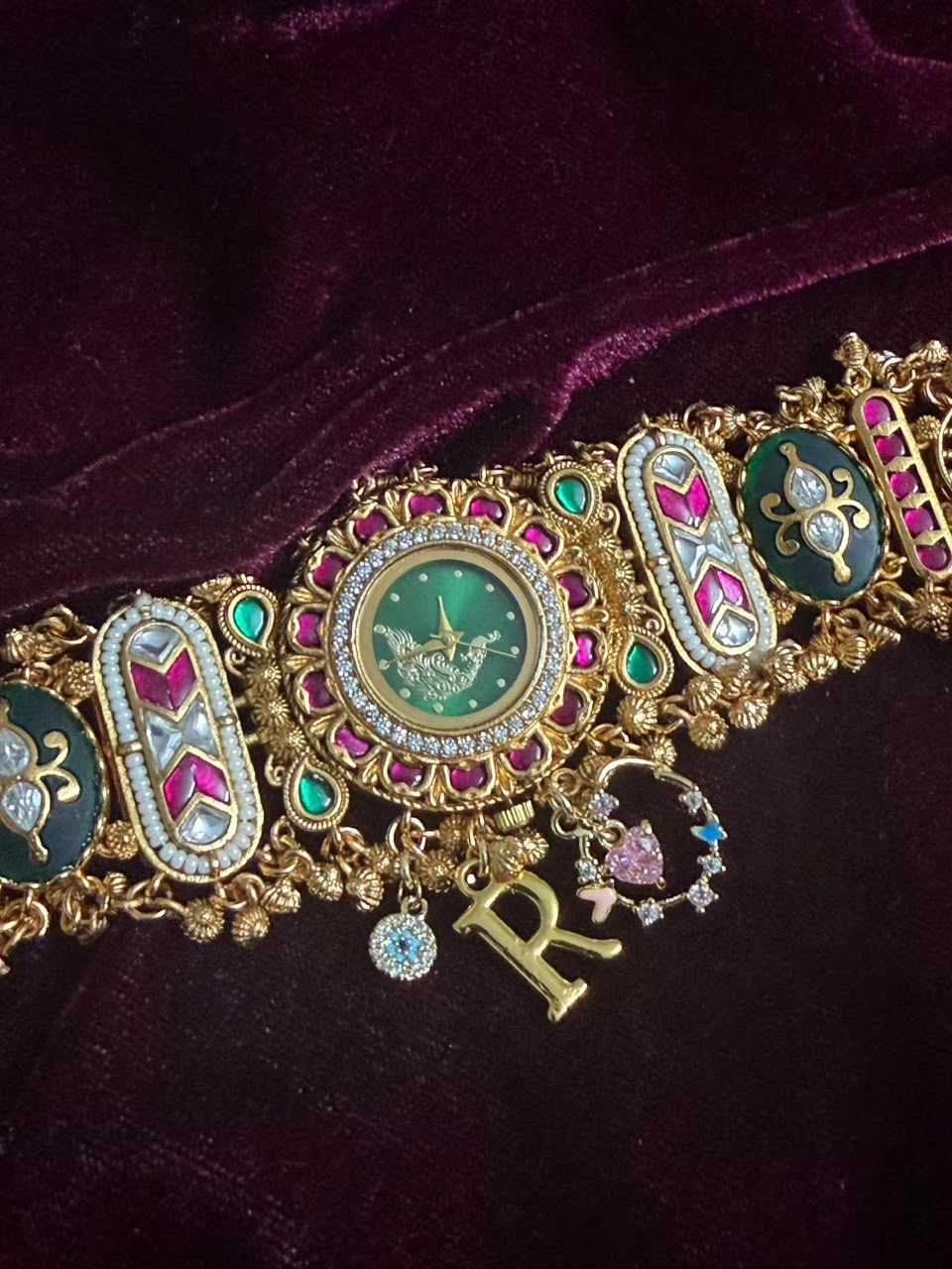 Vintage Emerald Luxury Watch Rakhi in Premium Swarovski (Free Initial)