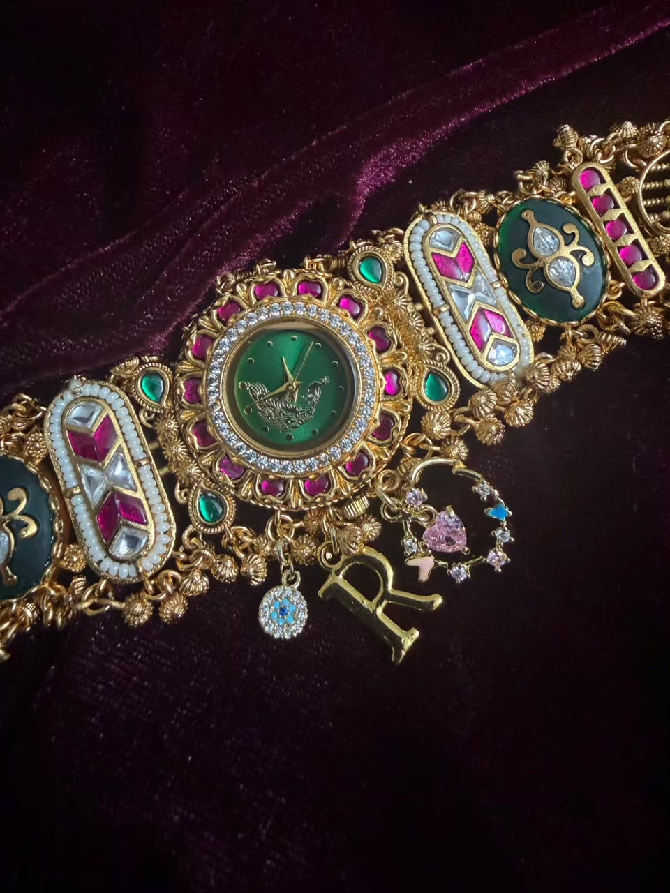Vintage Emerald Luxury Watch Rakhi in Premium Swarovski (Free Initial)
