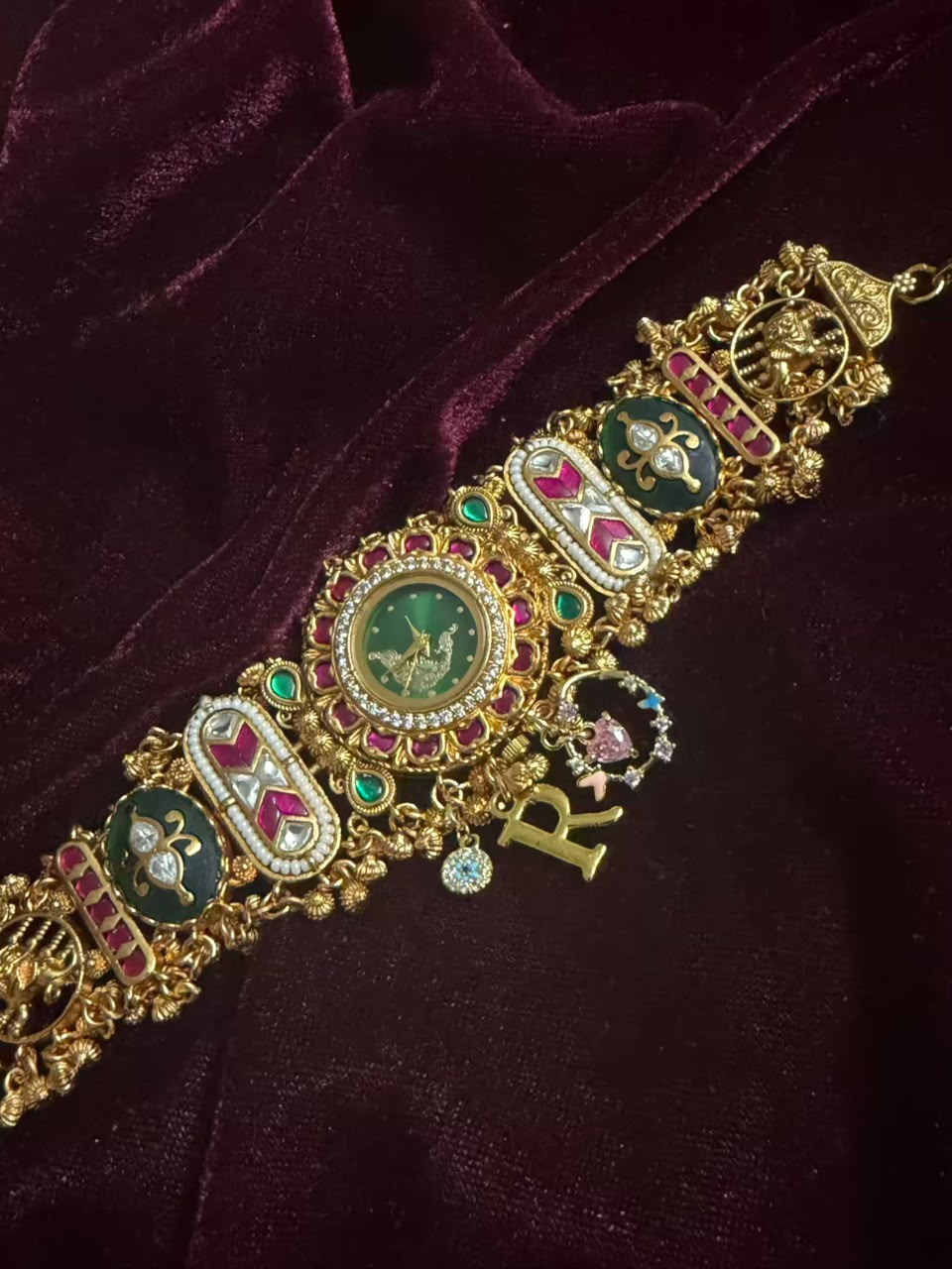 Vintage Emerald Luxury Watch Rakhi in Premium Swarovski (Free Initial)